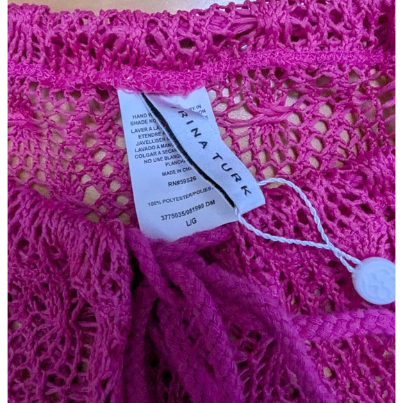 NWT Trina Turk Hot Pink Crochet Cover Up Wide Leg Pants Large E1 Swim Beach - Picture 5 of 5